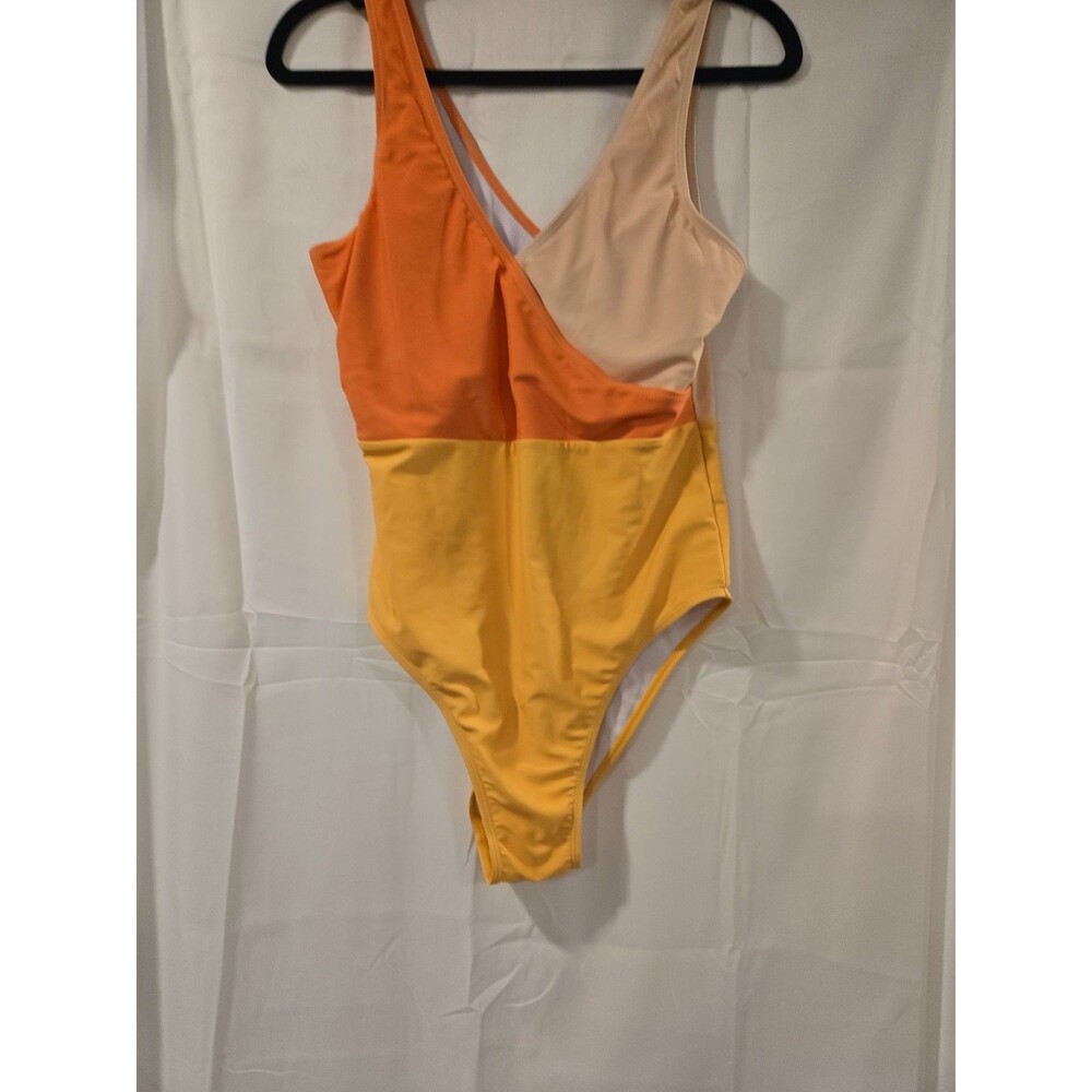 Pink Lily Colorblock One-Piece Swimsuit in Orange, Peach and Yellow
